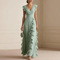 Alayna | Women's V Neck Sleeveless Ruffled Flowy Maxi Dress