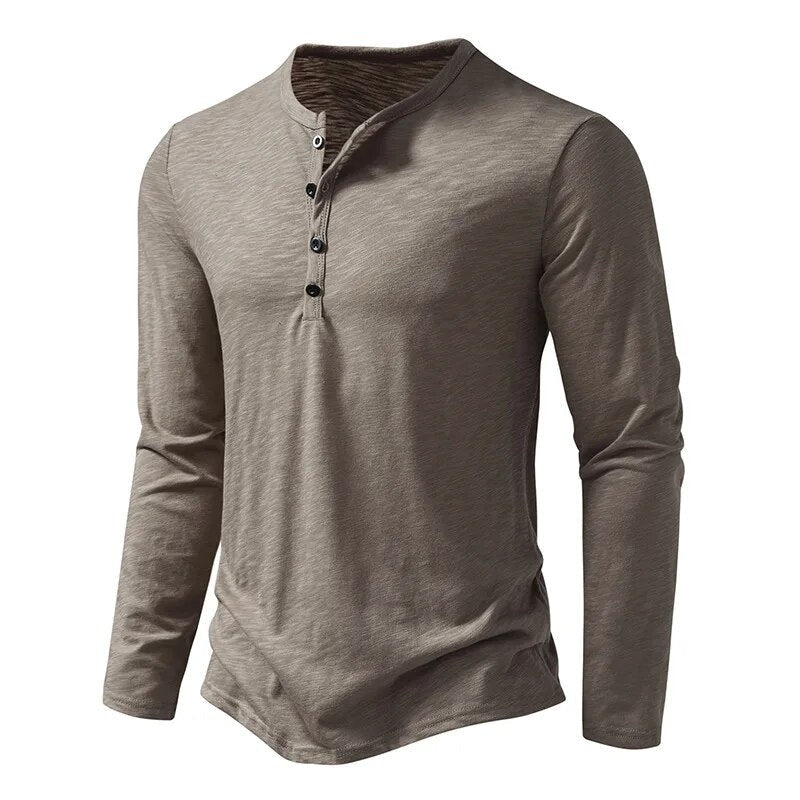 Alberto | Men’s Textured Long Sleeve Slim Fit Henley Shirt