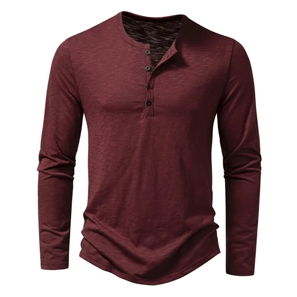 Alberto | Men’s Textured Long Sleeve Slim Fit Henley Shirt