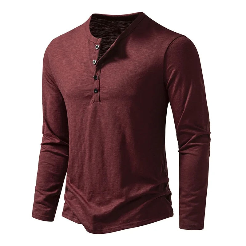 Alberto | Men’s Textured Long Sleeve Slim Fit Henley Shirt