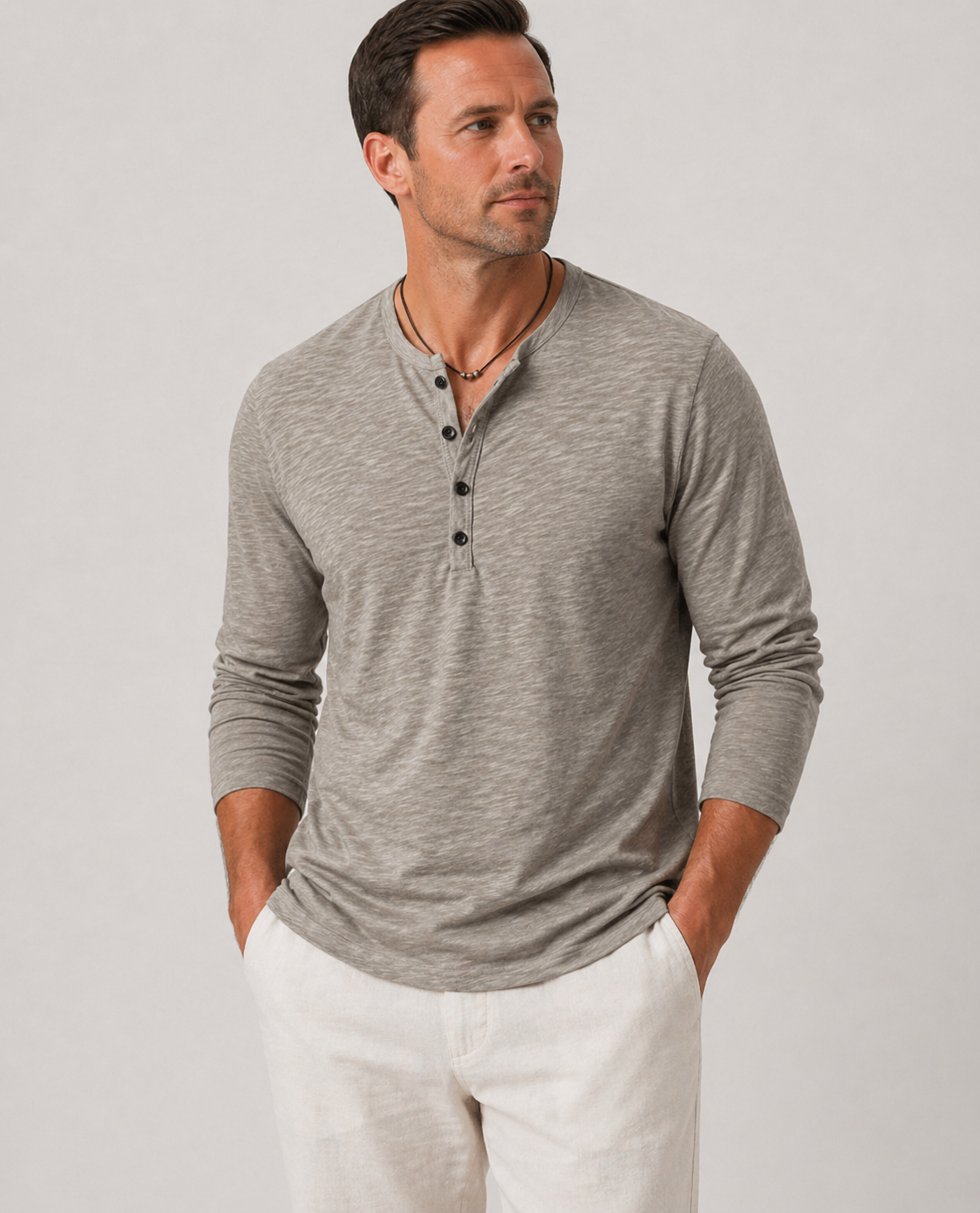 Alberto | Men’s Textured Long Sleeve Slim Fit Henley Shirt
