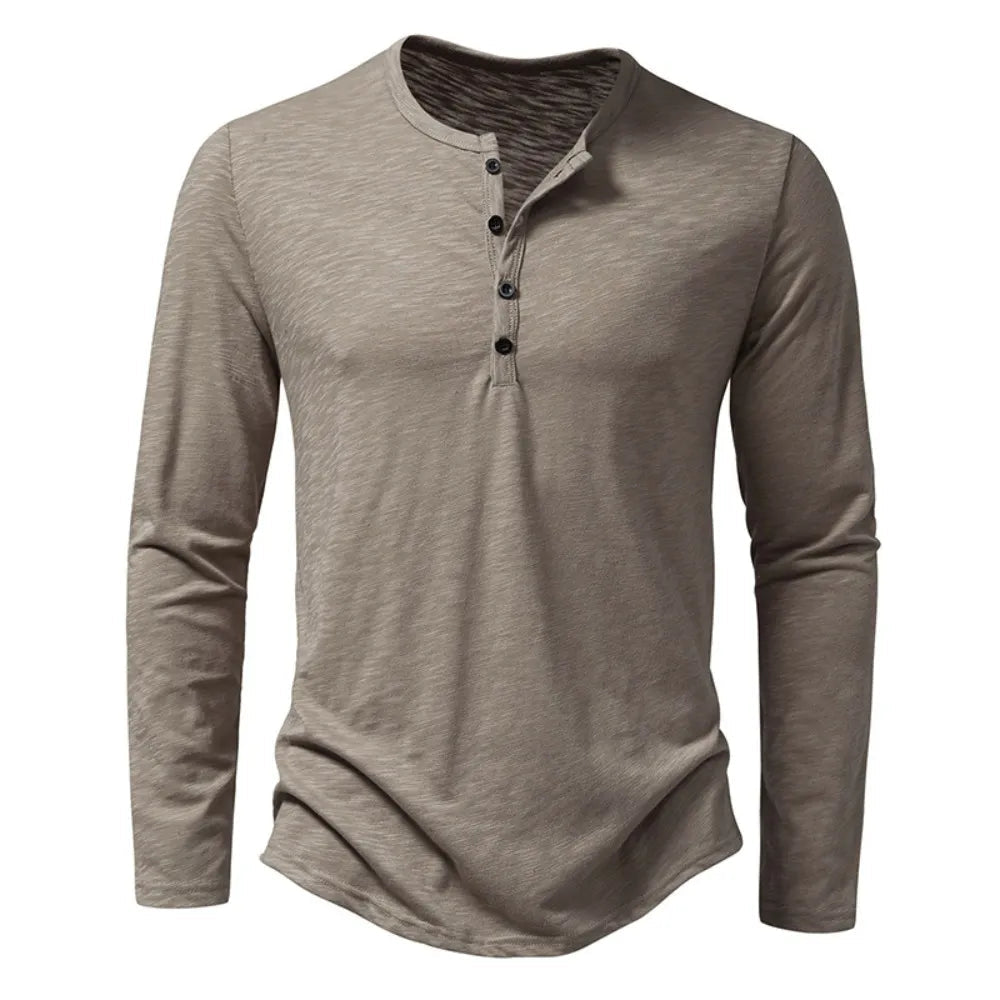 Alberto | Men’s Textured Long Sleeve Slim Fit Henley Shirt