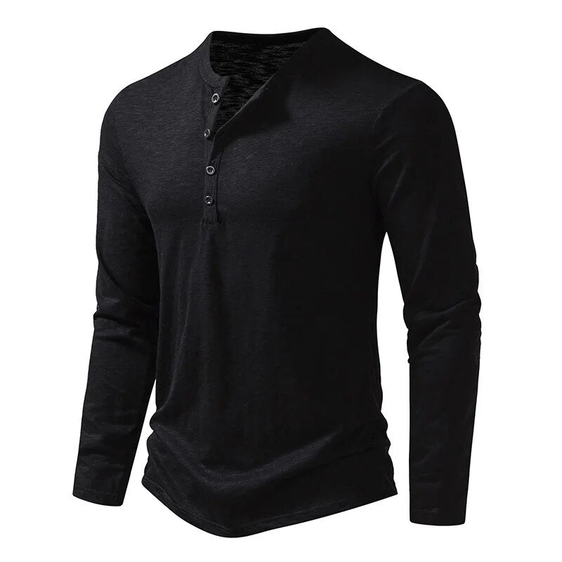 Alberto | Men’s Textured Long Sleeve Slim Fit Henley Shirt