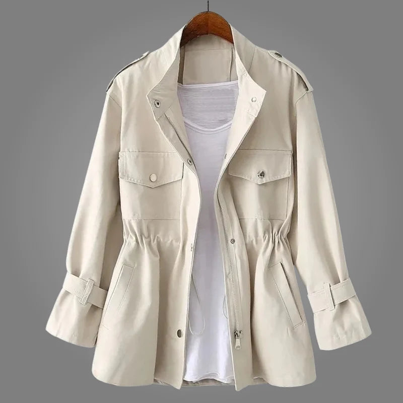 Albina | Women’s Zip Front Long Sleeve High Collar Pockets Coat