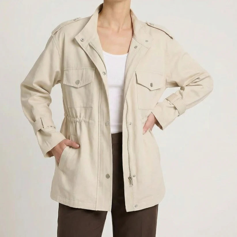 Albina | Women’s Zip Front Long Sleeve High Collar Pockets Coat