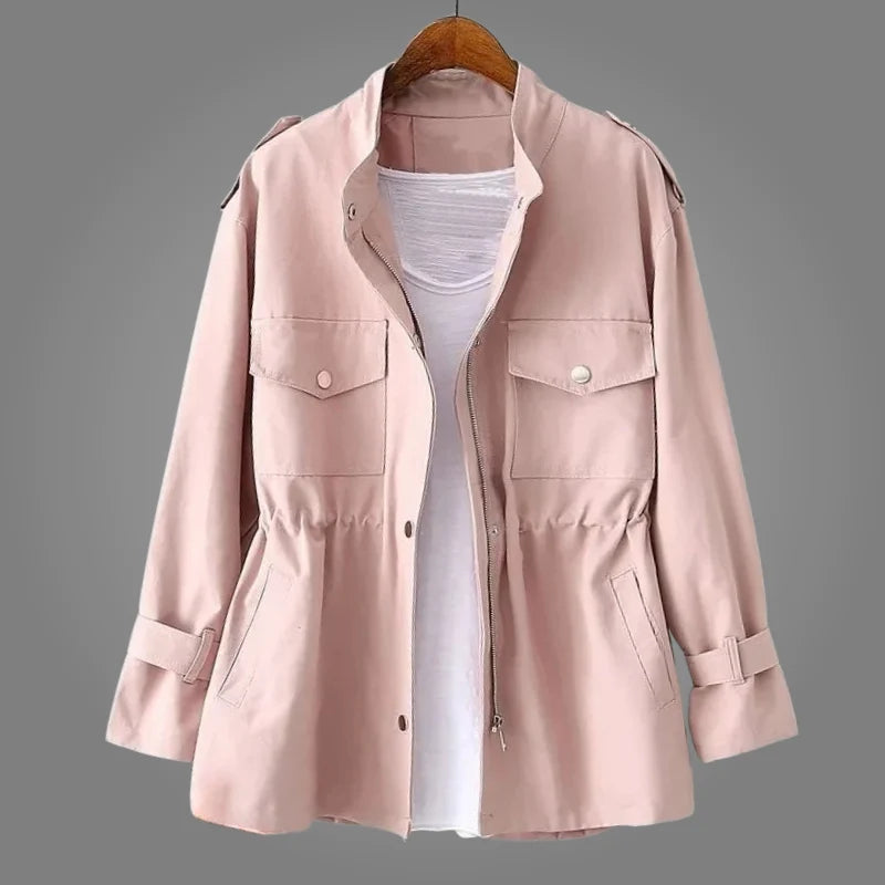 Albina | Women’s Zip Front Long Sleeve High Collar Pockets Coat