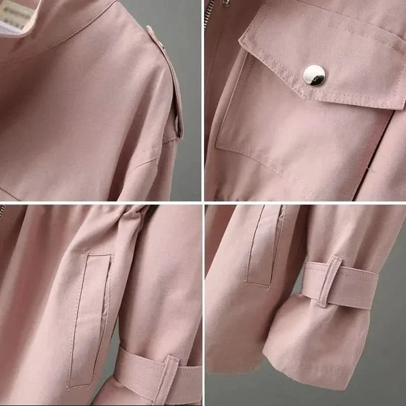 Albina | Women’s Zip Front Long Sleeve High Collar Pockets Coat