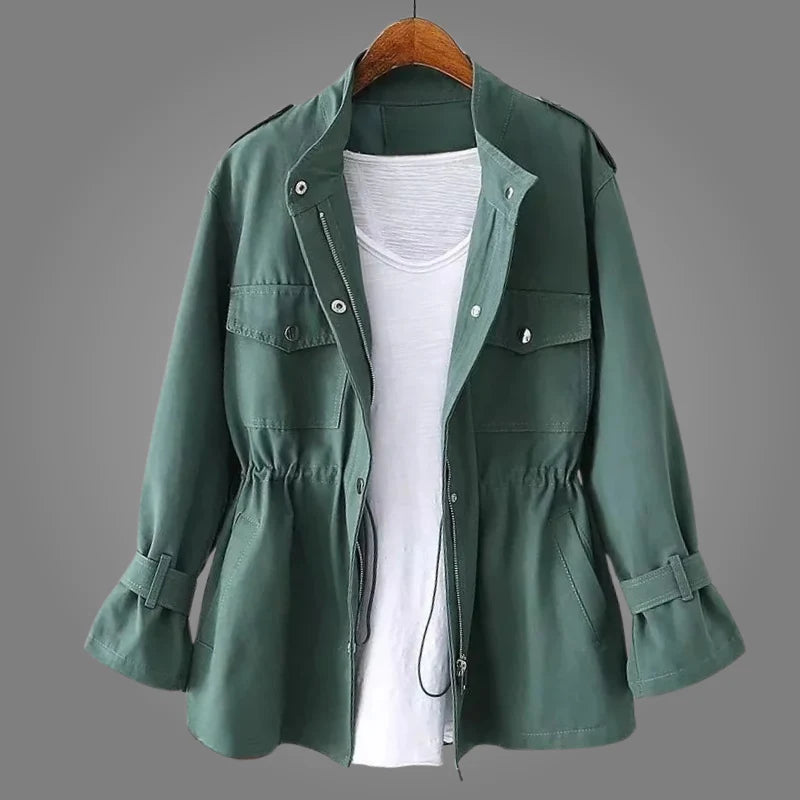 Albina | Women’s Zip Front Long Sleeve High Collar Pockets Coat