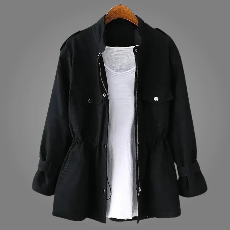 Albina | Women’s Zip Front Long Sleeve High Collar Pockets Coat