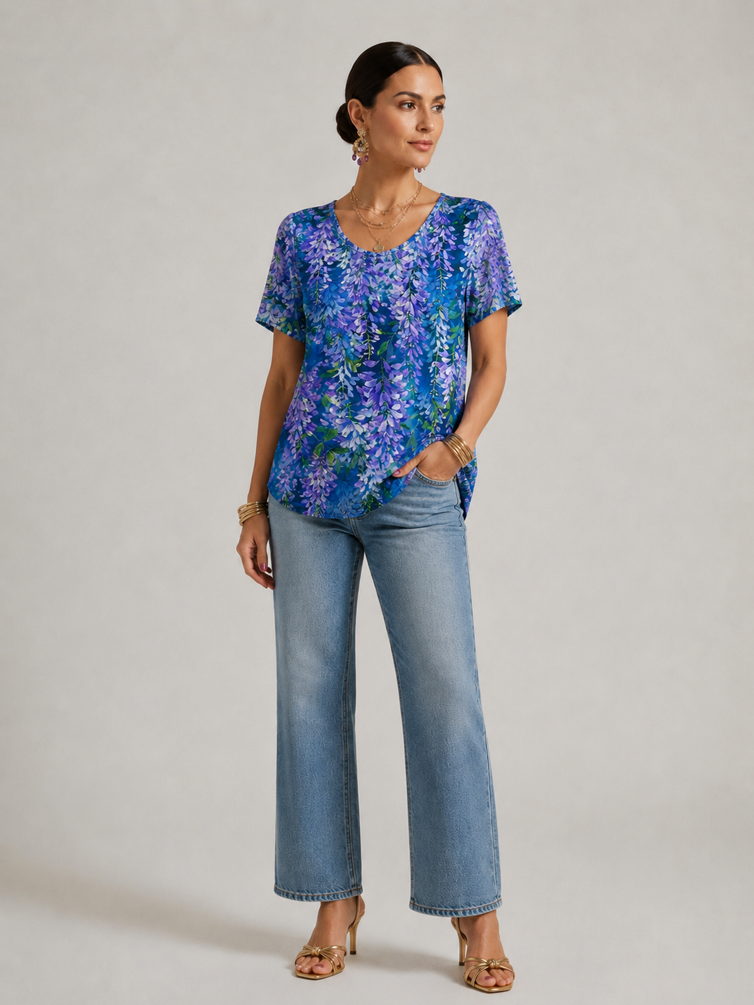 Alcyone | Women's Scoop Neck Leaf Print Summer T Shirt