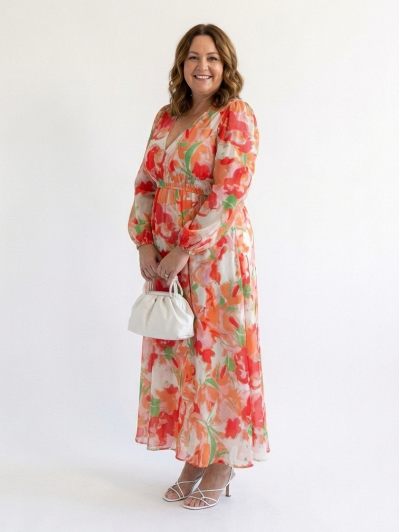 Alecia | Women’s Floral Print V Neck Long Sleeve Maxi Dress