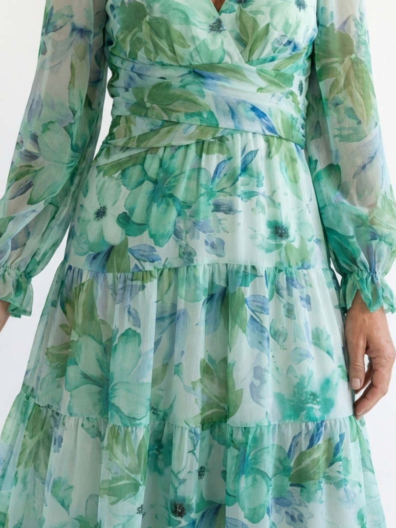 Alecia | Women’s Floral Print V Neck Long Sleeve Maxi Dress