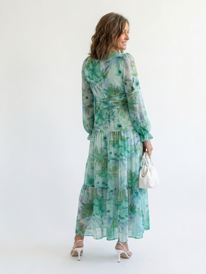 Alecia | Women’s Floral Print V Neck Long Sleeve Maxi Dress