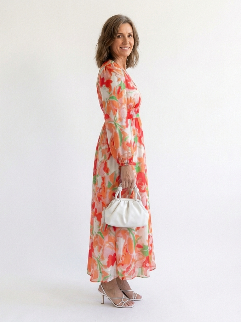 Alecia | Women’s Floral Print V Neck Long Sleeve Maxi Dress