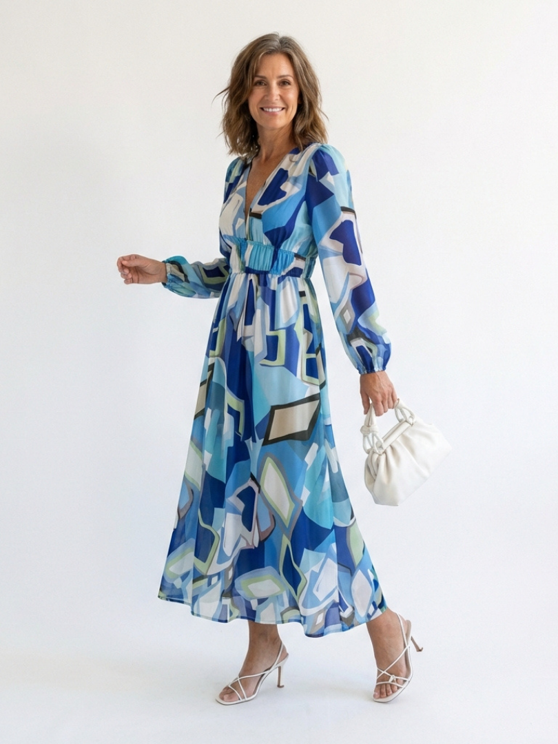 Alecia | Women’s Floral Print V Neck Long Sleeve Maxi Dress