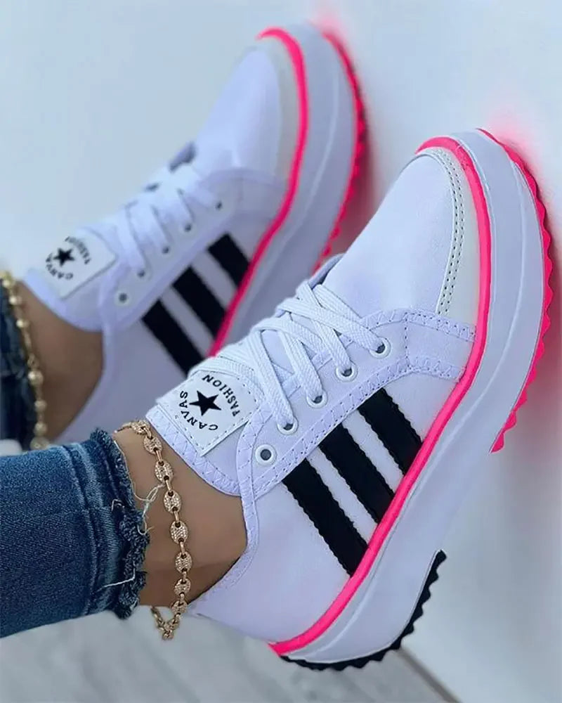 Aleen | Women’s Striped Low Top Round Toe Lace Up Shoes