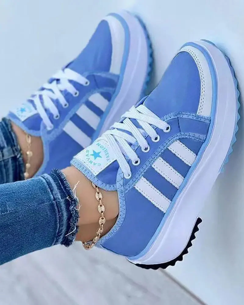 Aleen | Women’s Striped Low Top Round Toe Lace Up Shoes
