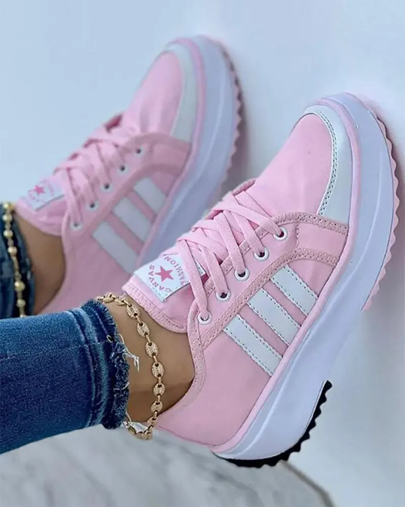 Aleen | Women’s Striped Low Top Round Toe Lace Up Shoes