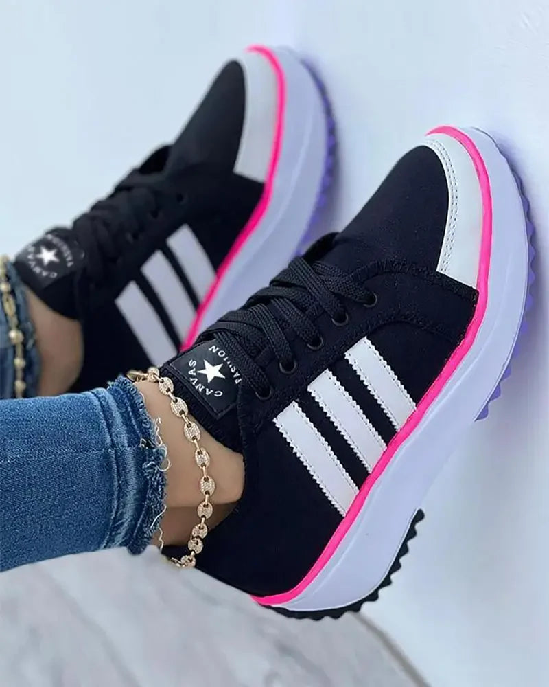 Aleen | Women’s Striped Low Top Round Toe Lace Up Shoes