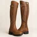 Aleena | Women's Buckled Round Toe Low Block Knee Length Boots
