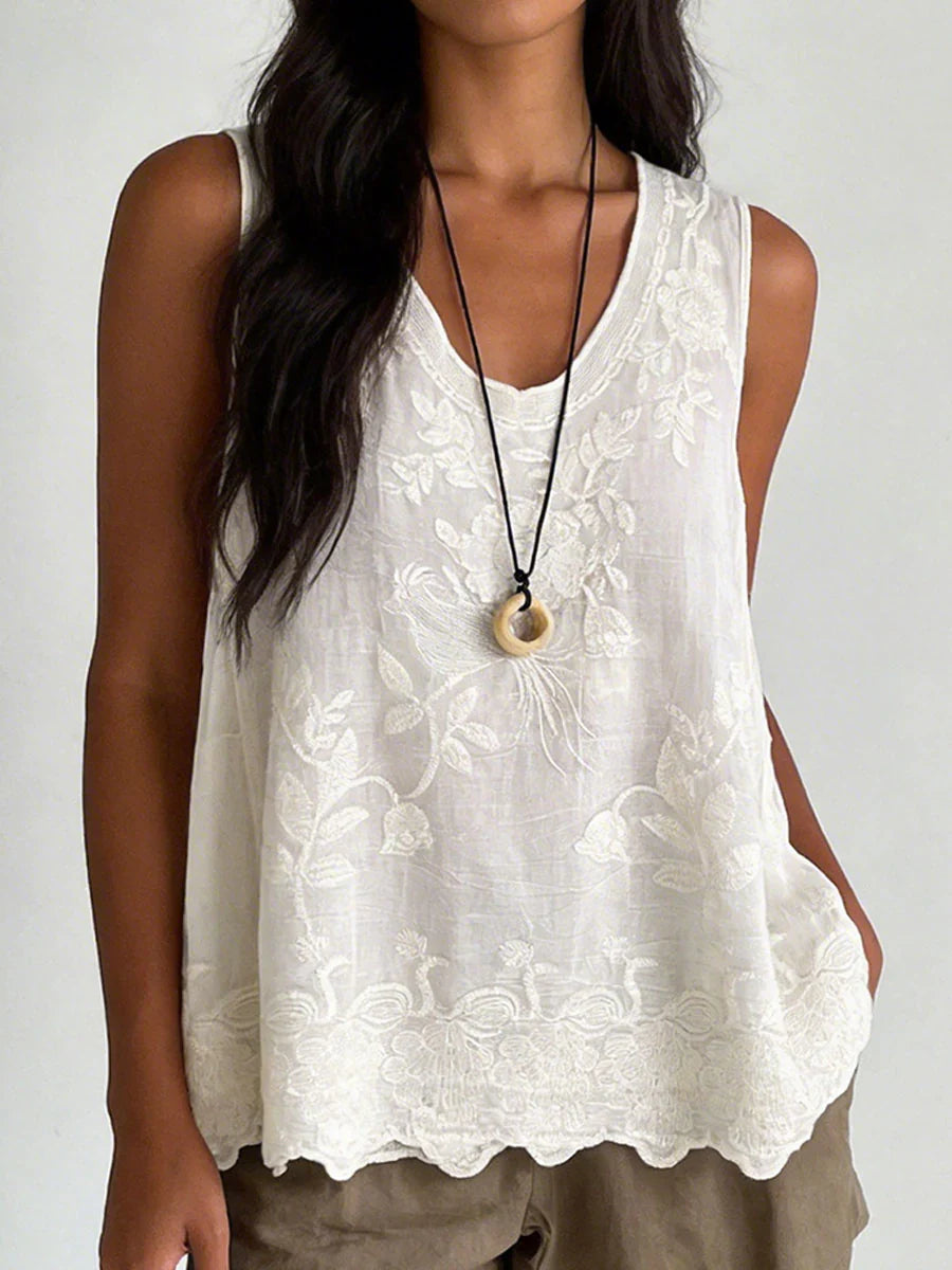 Aleenah | Women's Floral V Neck Sleeveless Summer Top