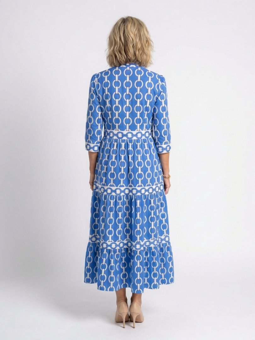 Alesha | Women’s Collared Chain Print Tiered Midi Dress