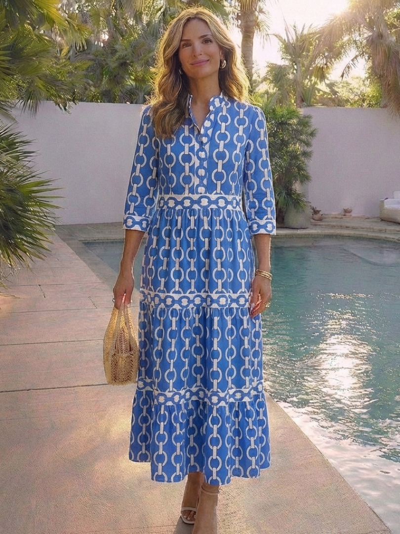 Alesha | Women’s Collared Chain Print Tiered Midi Dress