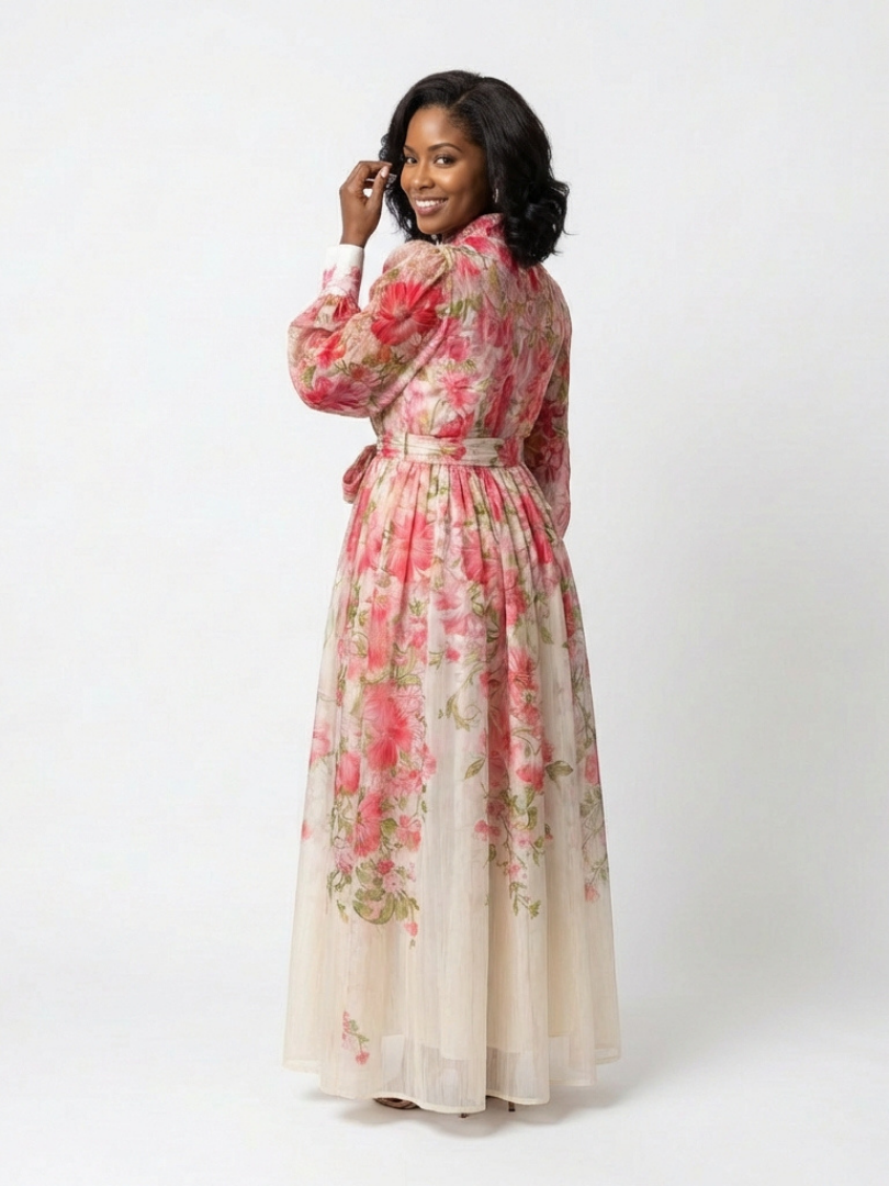 Alesia | Women’s Button Front Sheer Floral Maxi Dress