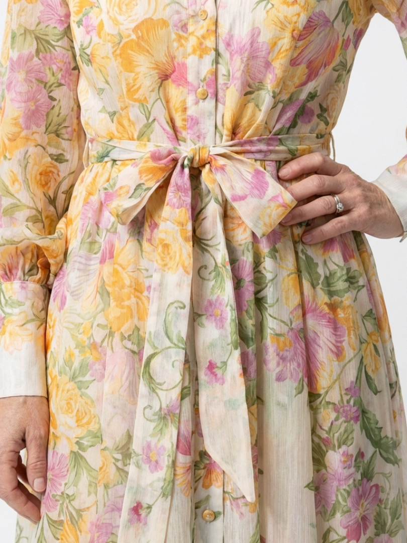 Alesia | Women’s Button Front Sheer Floral Maxi Dress
