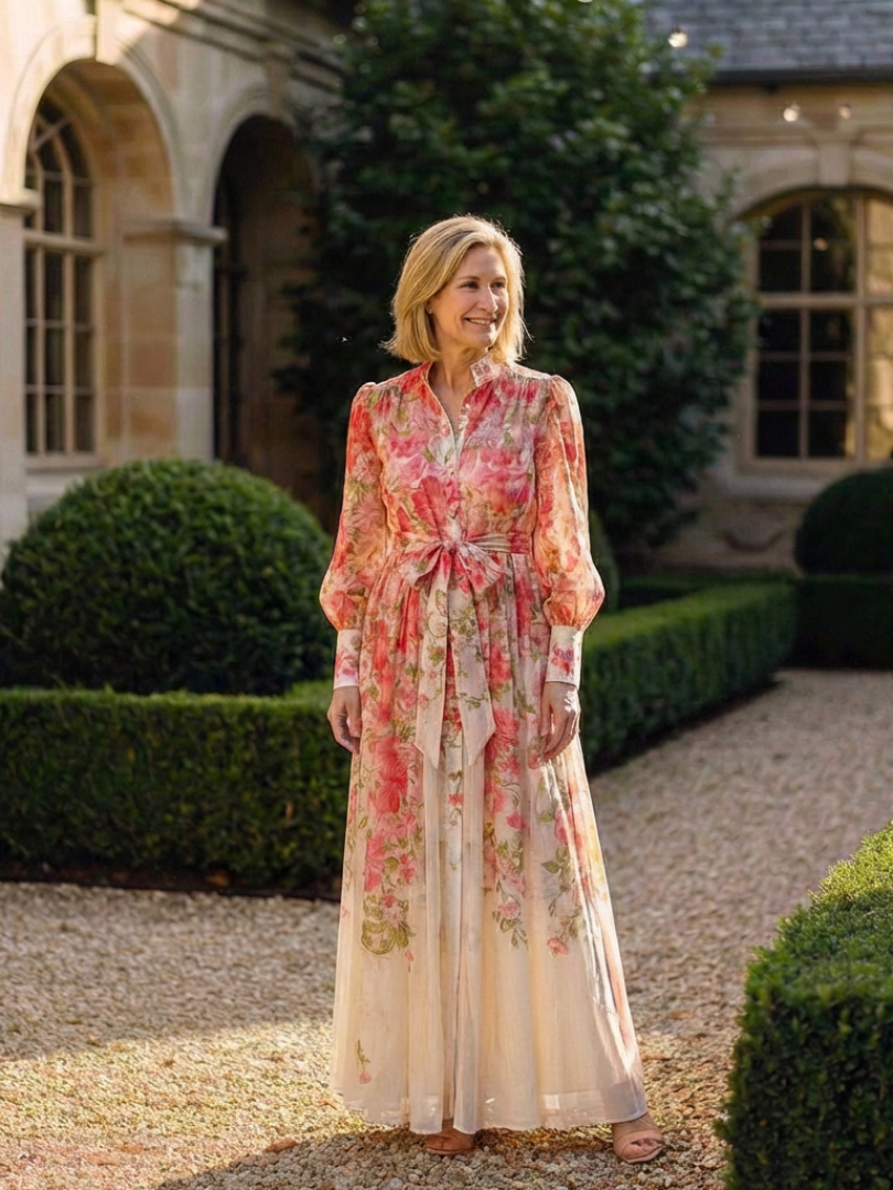 Alesia | Women’s Button Front Sheer Floral Maxi Dress