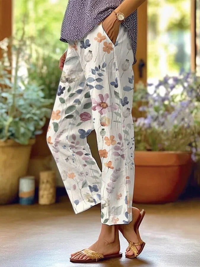 Alessia | Women's Botanical Print Straight Leg Summer Pants