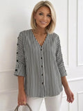 Alexana | Women's Vertical Stripe Button Front V-Neck Blouse