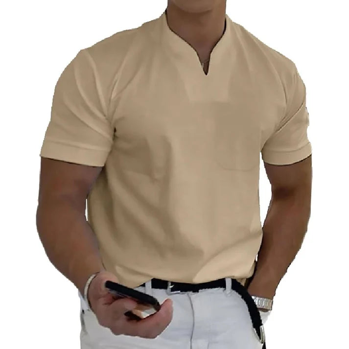 Alexander | Men’s Notched V Neck Short Sleeve Pocket Shirt
