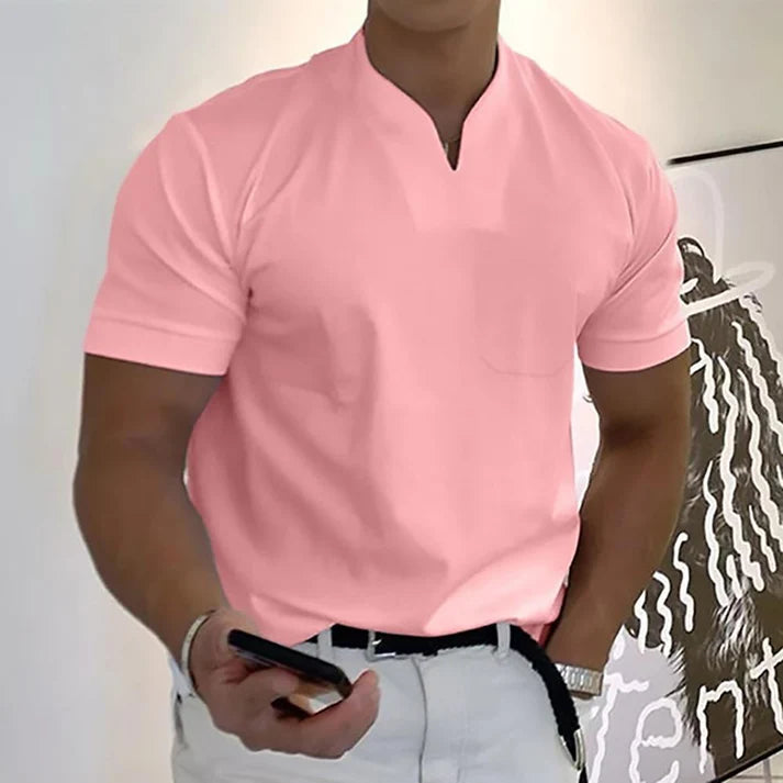 Alexander | Men’s Notched V Neck Short Sleeve Pocket Shirt