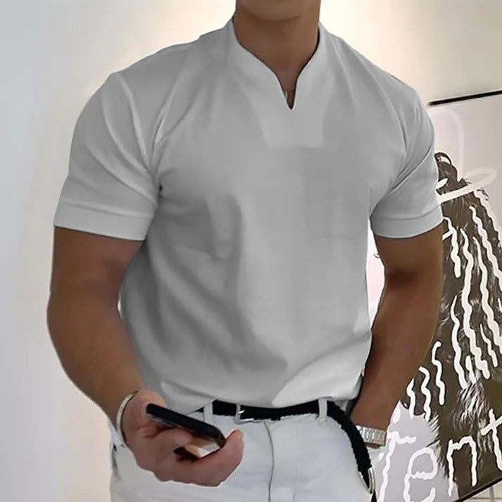 Alexander | Men’s Notched V Neck Short Sleeve Pocket Shirt