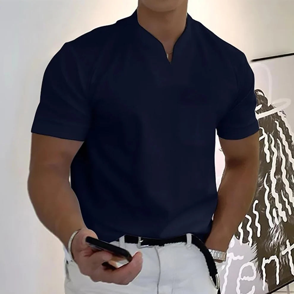 Alexander | Men’s Notched V Neck Short Sleeve Pocket Shirt