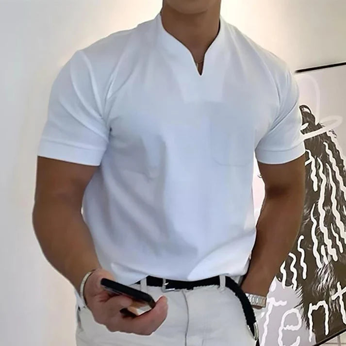 Alexander | Men’s Notched V Neck Short Sleeve Pocket Shirt
