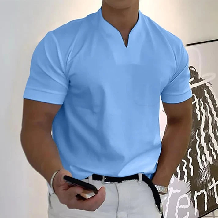 Alexander | Men’s Notched V Neck Short Sleeve Pocket Shirt
