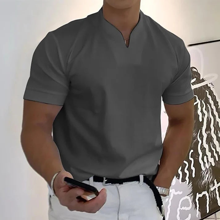 Alexander | Men’s Notched V Neck Short Sleeve Pocket Shirt
