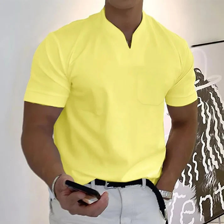 Alexander | Men’s Notched V Neck Short Sleeve Pocket Shirt