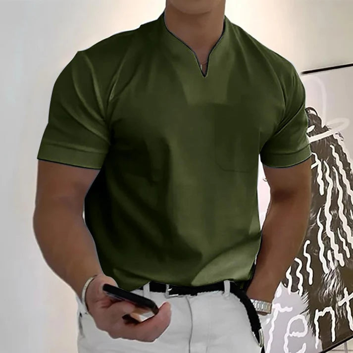 Alexander | Men’s Notched V Neck Short Sleeve Pocket Shirt