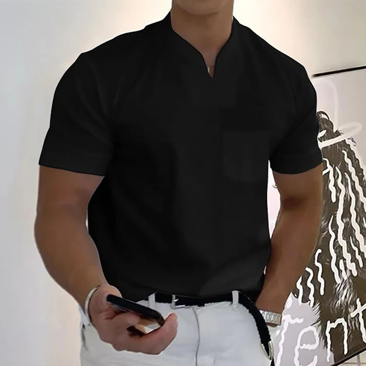 Alexander | Men’s Notched V Neck Short Sleeve Pocket Shirt