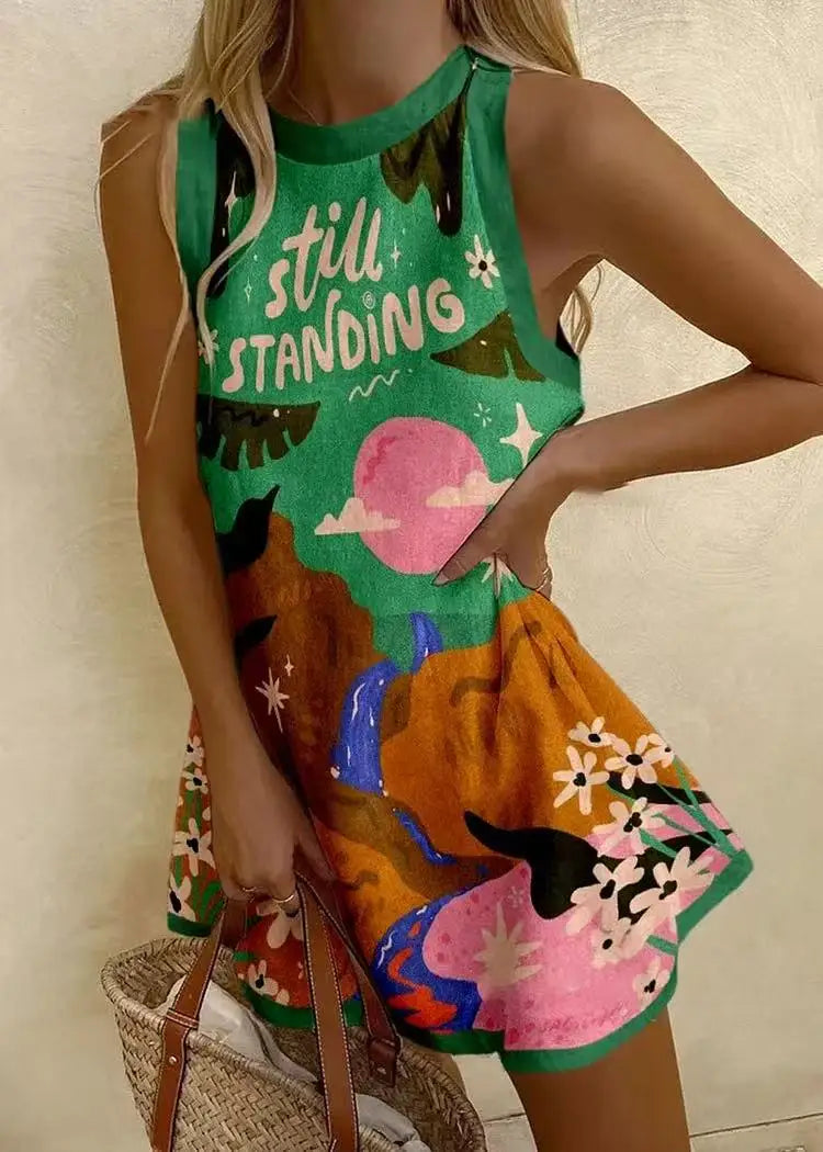 Alexei | Women’s Printed Sleeveless Round Neck Summer Dress