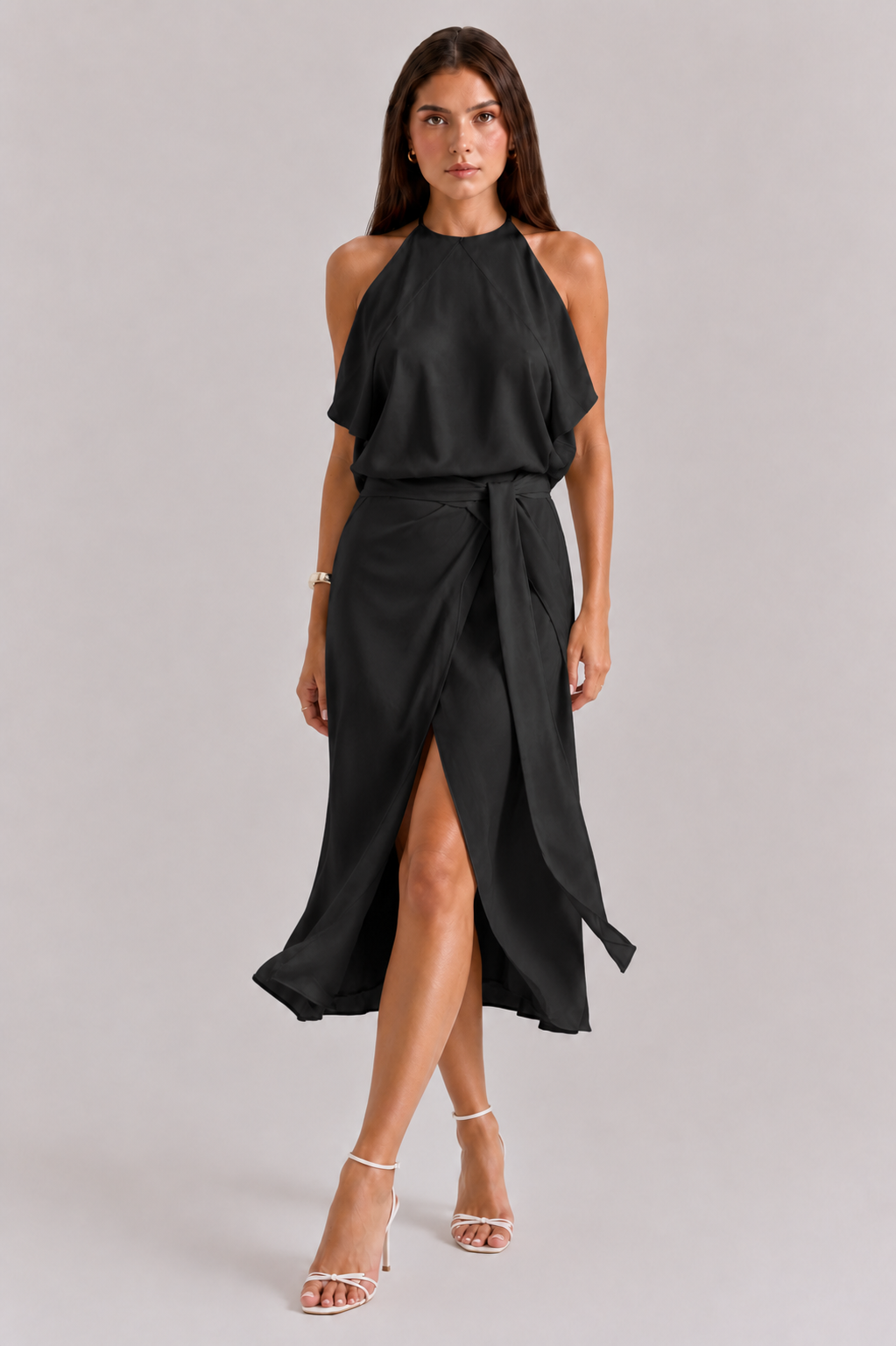Alexei | Women's Off Shoulder High Neck High Slit Midi Dress