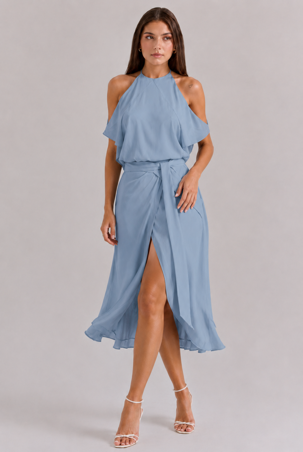 Alexei | Women's Off Shoulder High Neck High Slit Midi Dress