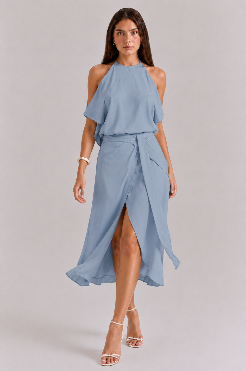 Alexei | Women's Off Shoulder High Neck High Slit Midi Dress
