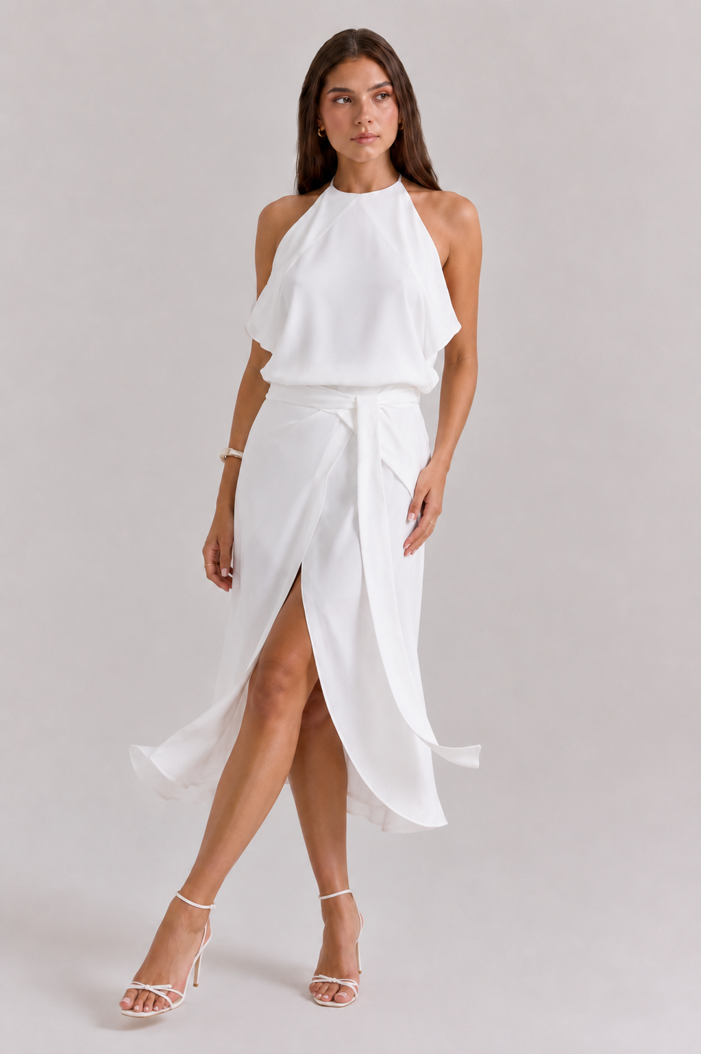 Alexei | Women's Off Shoulder High Neck High Slit Midi Dress