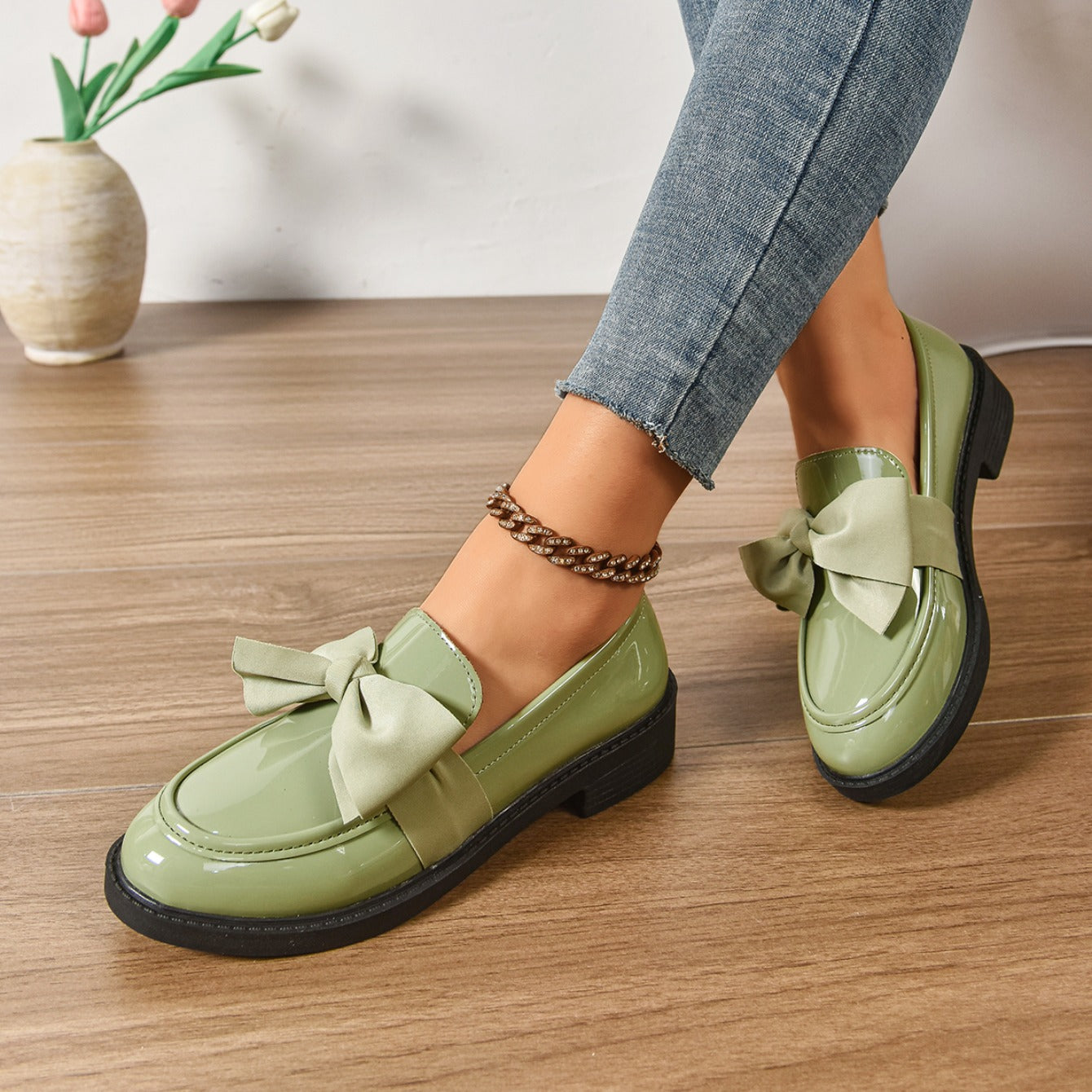 Alexia | Women’s Round Toe Slip On Bow Detail Ballet Flats