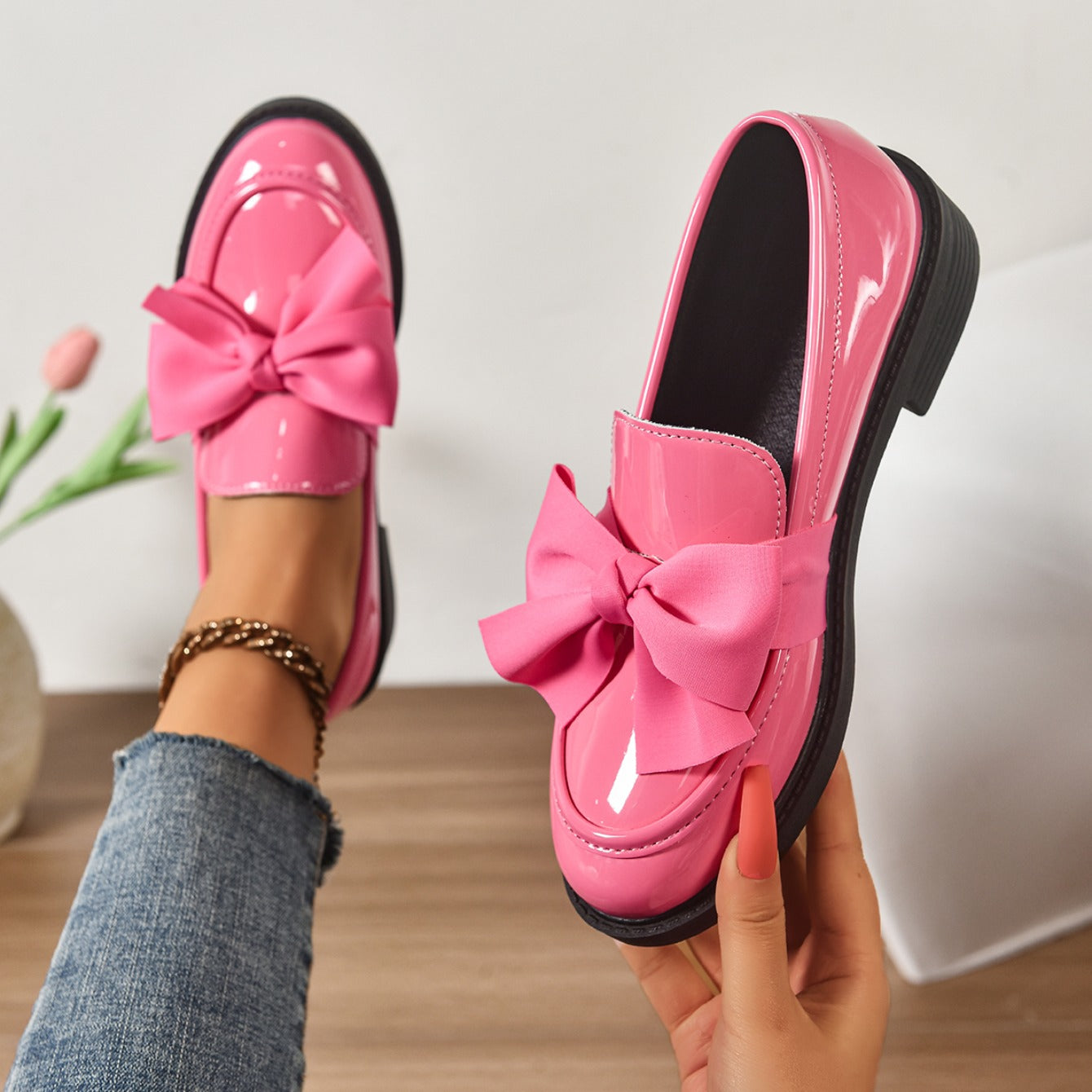 Alexia | Women’s Round Toe Slip On Bow Detail Ballet Flats