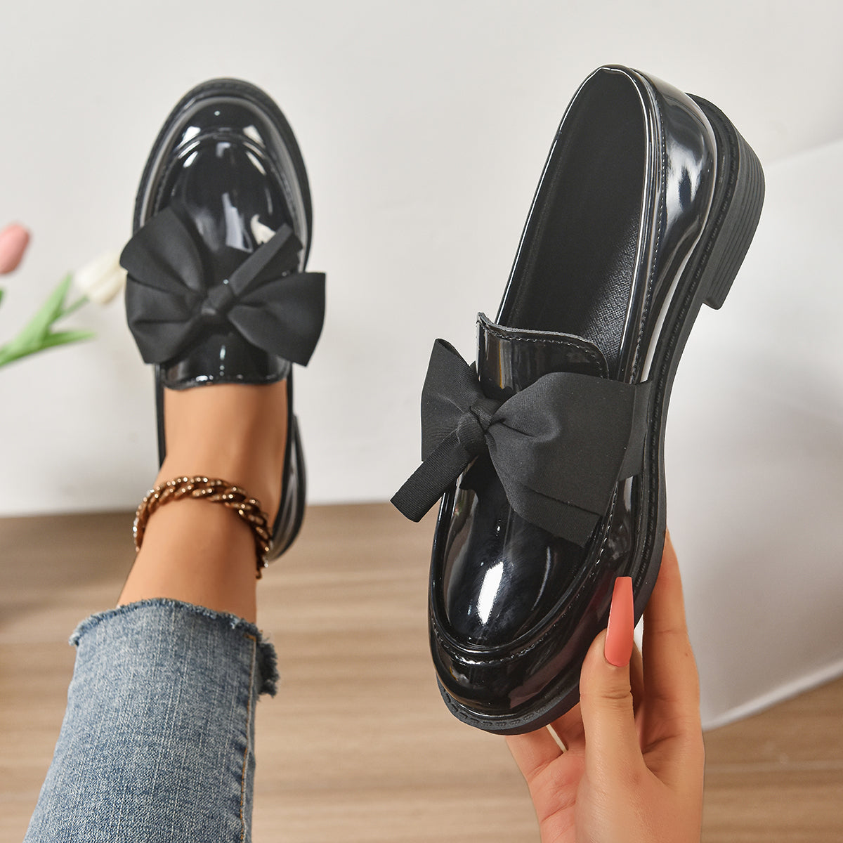 Alexia | Women’s Round Toe Slip On Bow Detail Ballet Flats